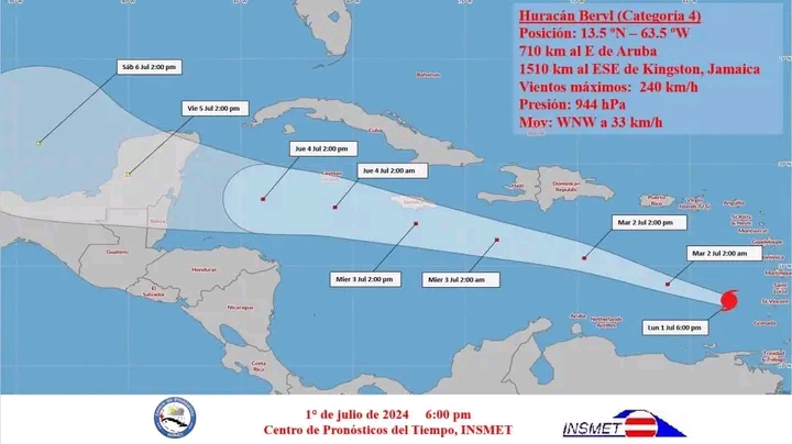 Beryl se interna en el mar Caribe oriental
