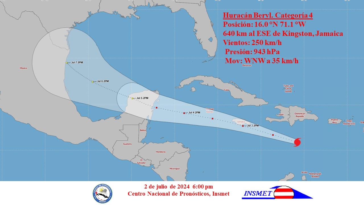 Aviso de ciclón tropical No. 7: Beryl se desplaza rápidamente por el Caribe central