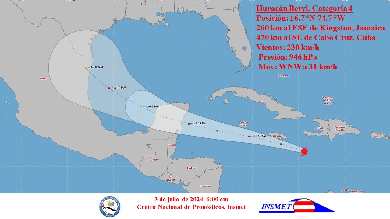 Huracán Beryl próximo a Jamaica