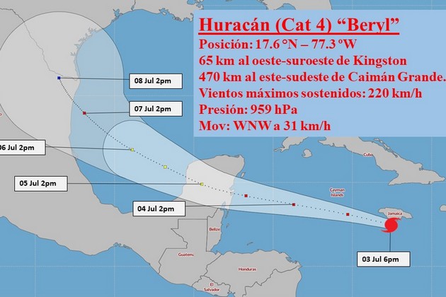 Beryl cruza muy próximo a la costa sur de Jamaica