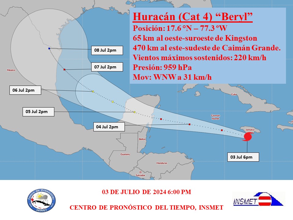 Beryl cruza muy próximo a la costa sur de Jamaica