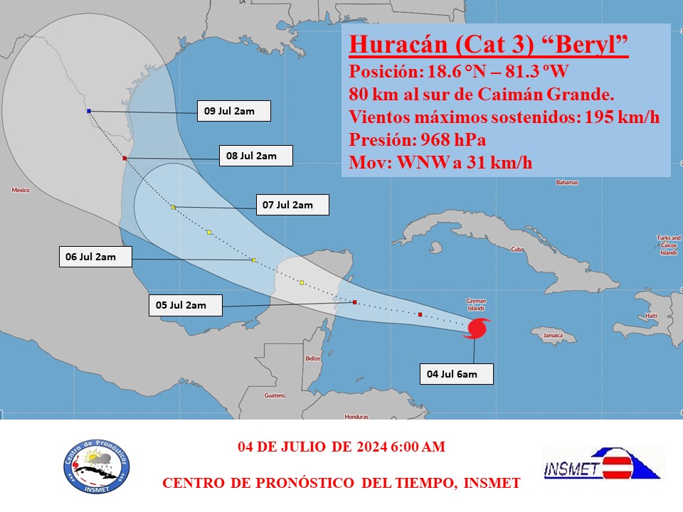 Beryl transita por el Caribe occidental