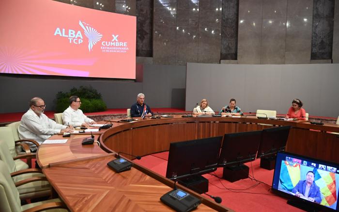Palabras de Miguel Mario Díaz-Canel Bermúdez, Primer Secretario del Comité Central del Partido Comunista de Cuba y Presidente de la República, en la x Cumbre Extraordinaria del ALBA-TCP, desde el Palacio de la Revolución, el 10 de julio de 2024, «Año 66 de la Revolución».