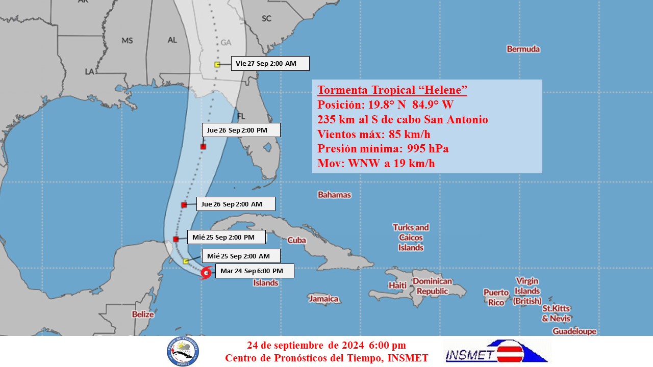 Tormenta tropical Helene se mueve por noroeste del mar Caribe