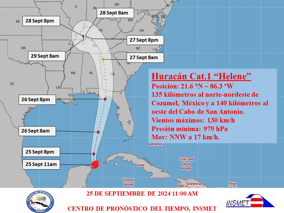 Helene se convierte en huracán sobre el canal de Yucatán