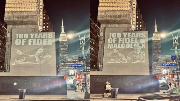 Un mural lumínico en las calles de Nueva York recuerda el natalicio de Fidel Castro