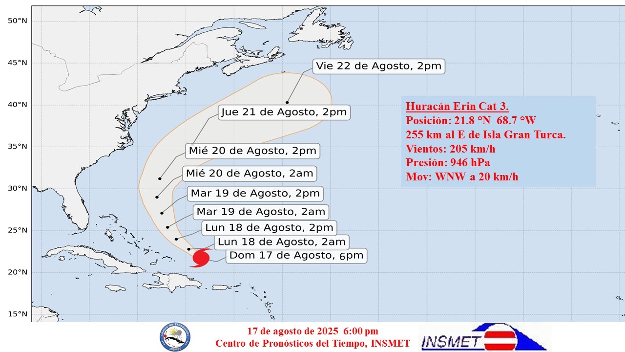 Huracán Erin se mueve al norte de La Española