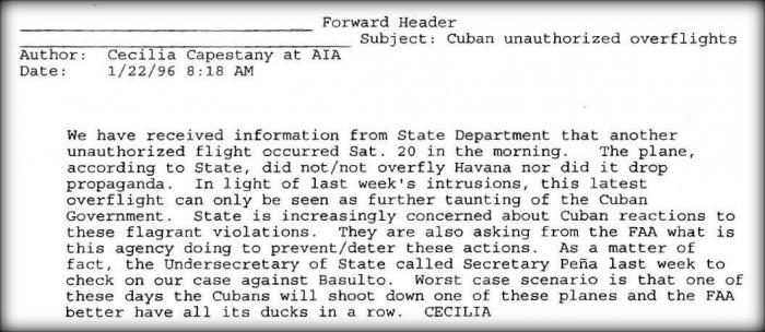 Documentos desclasificados respaldan la verdad de Cuba sobre el 24 de febrero de 1996