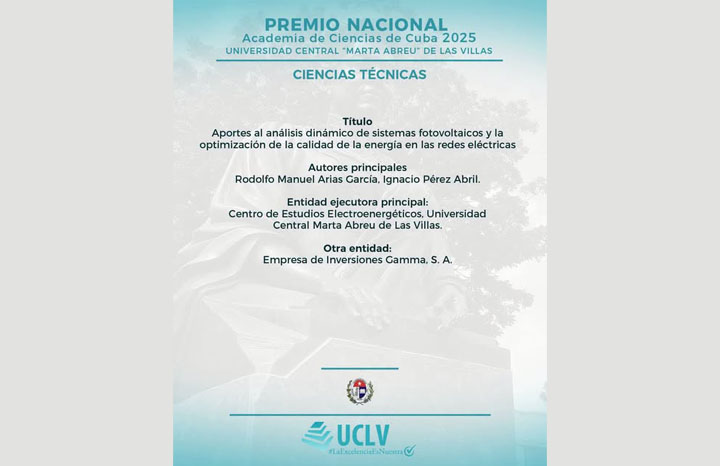 Recibió Universidad de Las Villas Premio Nacional de Ciencias 2025