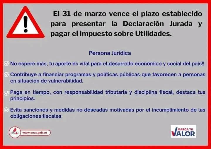 ONAT: martes 31 de marzo, último día para liquidar impuesto sobre utilidades