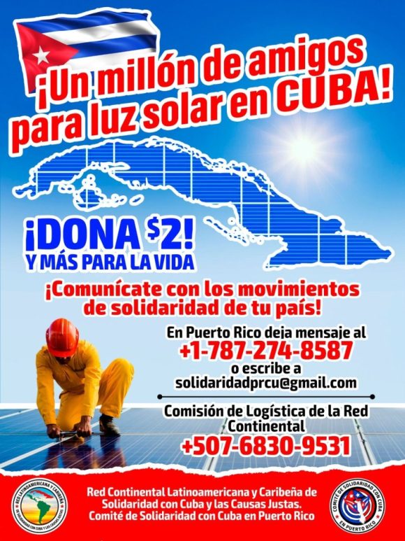 Lanzan campaña en Puerto Rico “Un millón de amigos para luz solar a Cuba”